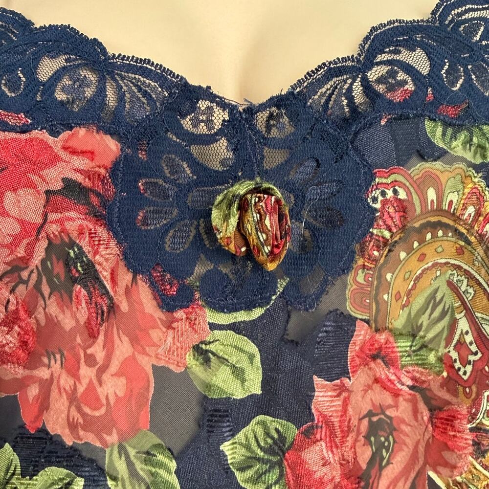 Vintage Victoria's Secret Gold Label Navy Blue Red Floral Paisley Slip Nightgown - Picture 7 of 9